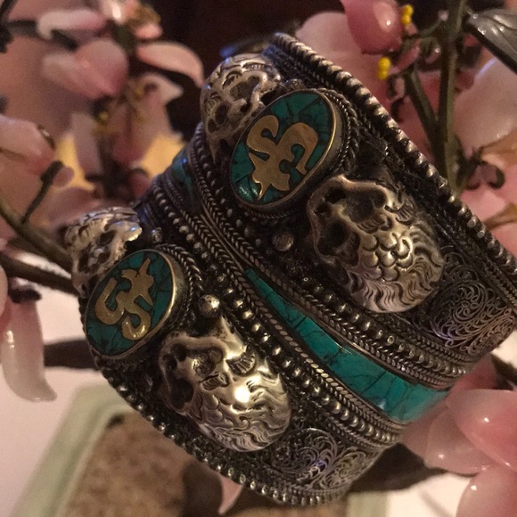 vintage om Jewelry - Vintage dragon Om & turquoise cuff